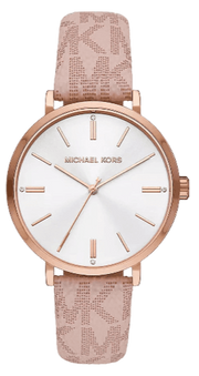 Michael Kors Pyper Quartz Silver Dial Pink Leather Strap Watch for Women - MK2947