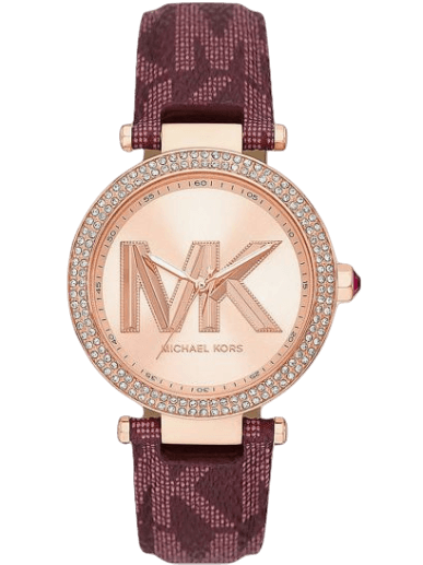 Michael Kors Parker Rose Gold Dial Maroon Leather Strap