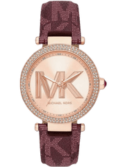Michael Kors Parker Rose Gold Dial Maroon Leather Strap Watch For Women - MK2974