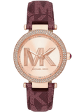 Michael Kors Parker Rose Gold Dial Maroon Leather Strap Watch For Women - MK2974