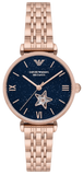 Emporio Armani Meccanico Crystals Black Dial Rose Gold Steel Strap Watch For Women - AR60043