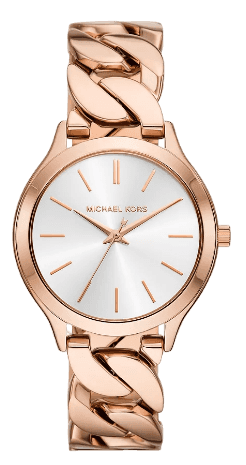 Michael Kors Runway Three-Hand Silver Dial Rose Gold Steel Strap Watch for Women - MK7473