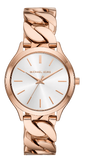 Michael Kors Runway Three-Hand Silver Dial Rose Gold Steel Strap Watch for Women - MK7473