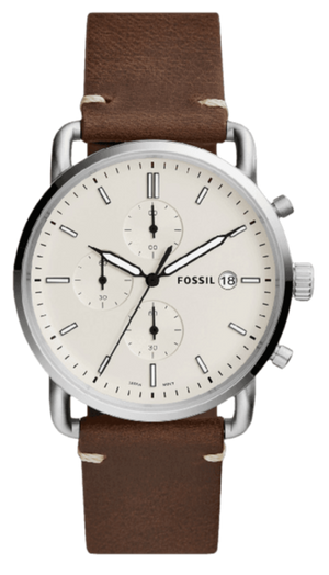 Fossil The Commuter White Dial Brown Leather Strap Watch for Men - FS5402