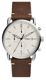 Fossil The Commuter White Dial Brown Leather Strap Watch for Men - FS5402