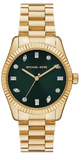 Michael Kors Lexington Three Hand Green Dial Gold Steel Strap Watch For Women - MK7449