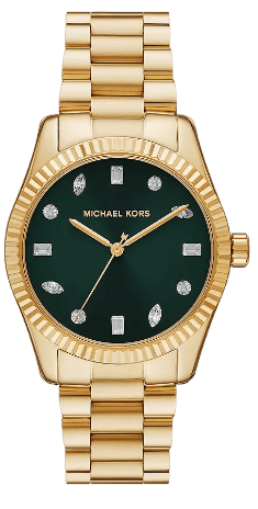 Michael Kors Lexington Three Hand Green Dial Gold Steel Strap