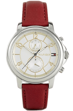 Tommy Hilfiger Claudia White Dial Red Leather Strap Watch for Women - 1781816