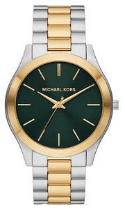 Michael Kors Slim Runway Quartz Green Dial Two Tone Steel Strap Watch for Women - MK9149