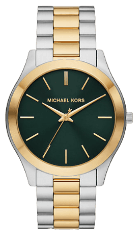 Michael Kors Slim Runway Quartz Green Dial Two Tone Steel Strap Watch for Women - MK9149