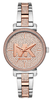 Michael Kors Sofie Crystals Glitz Rose Gold Dial Two Tone Steel Strap Watch For Women - MK4446