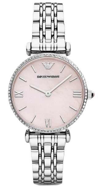 Emporio Armani Gianni T Bar Pink Mother of Pearl Dial Silver Steel Strap  Watch For Women