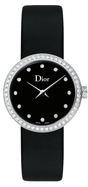 Dior La D De Dior Diamonds Black and Blue Dial Black Leather Strap Watch for Women - CD047111A004 0000