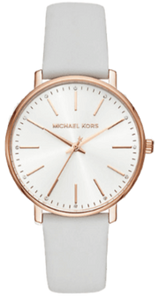 Michael Kors Pyper Quartz White Dial White Leather Strap Watch For Women - MK2800