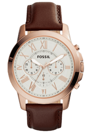 Fossil Grant Chronograph White Dial Brown Leather Strap Watch for Men - FS4991