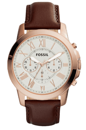 Fossil Grant Chronograph White Dial Brown Leather Strap Watch for Men - FS4991