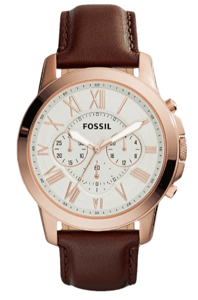 Fossil Grant Chronograph White Dial Brown Leather Strap Watch for Men