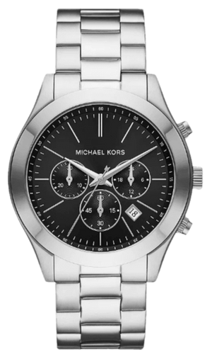 Michael Kors Slim Runway Chronograph Black Dial Silver Steel Strap Watch For Men - MK1056