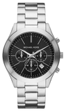 Michael Kors Slim Runway Chronograph Black Dial Silver Steel Strap Watch For Men - MK1056