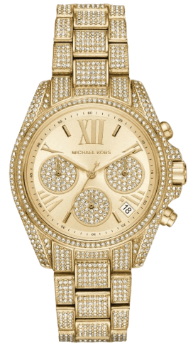 Michael Kors Mini Bradshaw Crystals Gold Dial Gold Steel Strap Watch For Women - MK6494