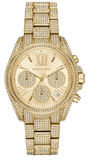 Michael Kors Mini Bradshaw Crystals Gold Dial Gold Steel Strap Watch For Women - MK6494