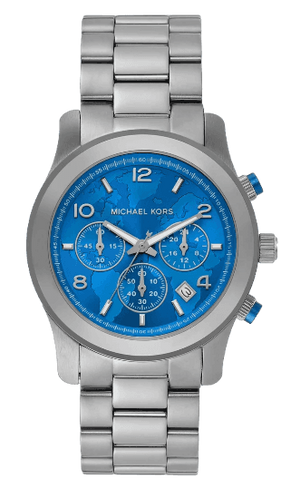 Michael Kors Runway Stop Hunger Blue Dial Silver Steel Strap Watch for Women - MK7427