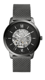 Fossil Neutra Automatic Skeleton Black Dial Grey Mesh Strap Watch for Men - ME3185