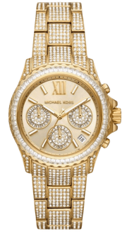 Michael Kors Everest Chronograph Crystals Gold Dial Gold Steel Strap Watch For Women - MK7254