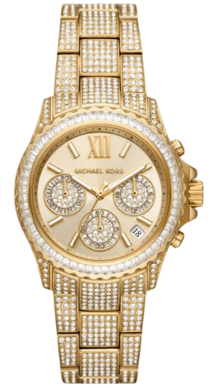 Michael Kors Everest Chronograph Crystals Gold Dial Gold Steel Strap Watch For Women - MK7254