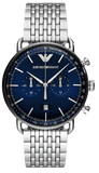 Emporio Armani Aviator Chronograph Blue Dial Silver Steel Strap Watch For Men - AR11238