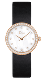 Dior La D De Dior Mother of Pearl Diamonds White Dial Black Leather Strap Watch for Women - CD047170A001 0000