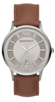 Emporio Armani Renato Quartz Silver Dial Brown Leather Strap Watch For Men - AR11185