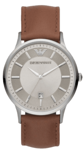 Emporio Armani Renato Quartz Silver Dial Brown Leather Strap Watch For Men - AR11185