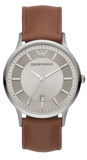 Emporio Armani Renato Quartz Silver Dial Brown Leather Strap Watch For Men - AR11185