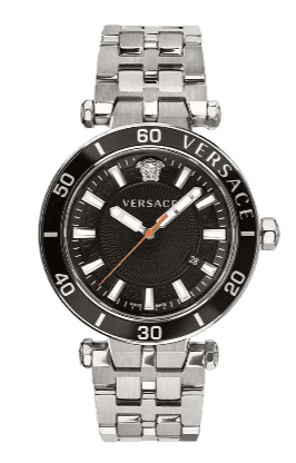 Versace Greca Sport Quartz Black Dial Silver Steel Strap Watch For Men