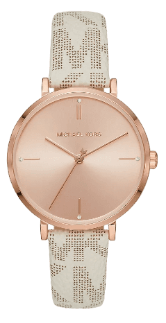 Michael Kors Jayne Three Hand Rose Gold Dial White Leather Strap Watch For Women - MK7128