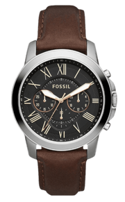 Fossil Grant Chronograph Black Dial Brown Leather Strap Watch for Men - FS4813