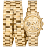 Michael Kors Runway 18K Gold-Plated Triple Wrap Gold Dial Gold Steel Strap Watch for Women - MK7450