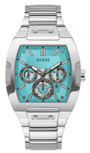 Guess Phoenix Multi Function Aqua Blue Dial Silver Steel Strap Watch for Men - GW0456G4