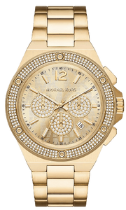 Michael Kors Lennox Chronograph Gold Dial Gold Steel Strap Watch For Men - MK8989