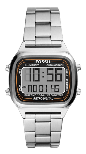 Fossil Retro Digital Silver Dial Silver Steel Strap Watch for Men - FS5844