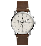 Fossil The Commuter White Dial Brown Leather Strap Watch for Men - FS5402