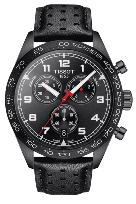 Tissot T Sport PRS 516 Chronograph Black Dial Black Leather Strap