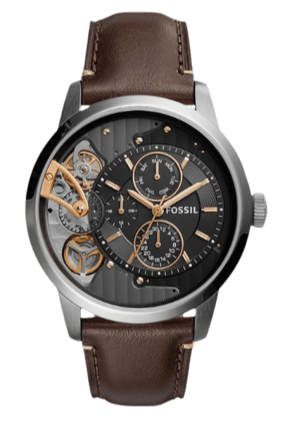 Fossil Townsman Automatic Black Dial Brown Leather Strap Watch for Men
