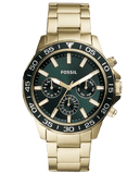 Fossil Bannon Multifunction Chronograph Green Dial Gold Steel Strap Watch for Men - BQ2493