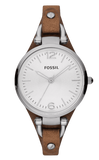 Fossil Georgia White Dial Brown Leather Strap Watch for Women - ES3060