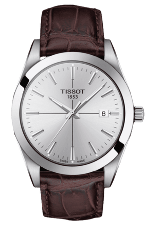 Tissot Gentlemen Silver Dial Brown Leather Strap Watch for Men - T127.410.16.031.01