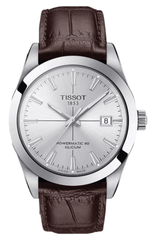 Tissot Gentleman Powermatic 80 Silicium Silver Dial Brown Leather Strap Watch For Men - T127.407.16.031.01