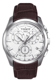 Tissot Couturier Chronograph White Dial Brown Leather Strap Watch For Men - T035.617.16.031.00