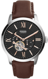 Fossil Townsman Automatic Black Dial Brown Leather Strap Watch for Men - ME3061